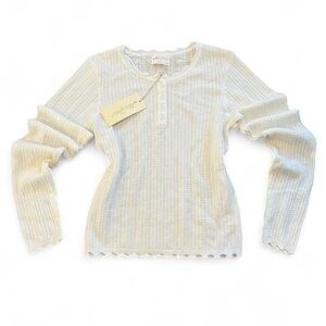 White Scalloped Knit Sweater With Edge Details